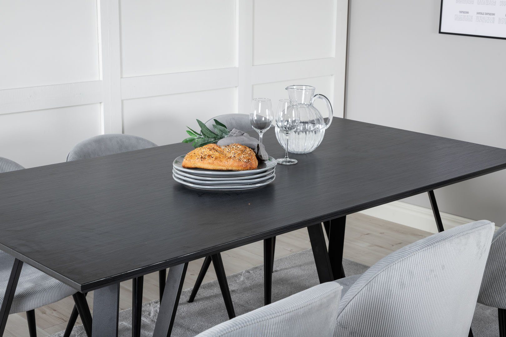 ebuy24 Essgruppe MarinaBLBL Essgruppe Esstisch schwarz und 6 Velvet, (7-tlg)