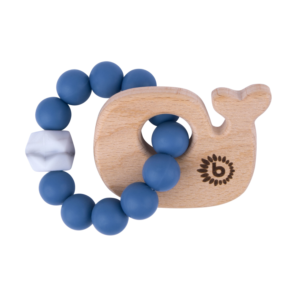 Beißring mit Silikonkette Wal