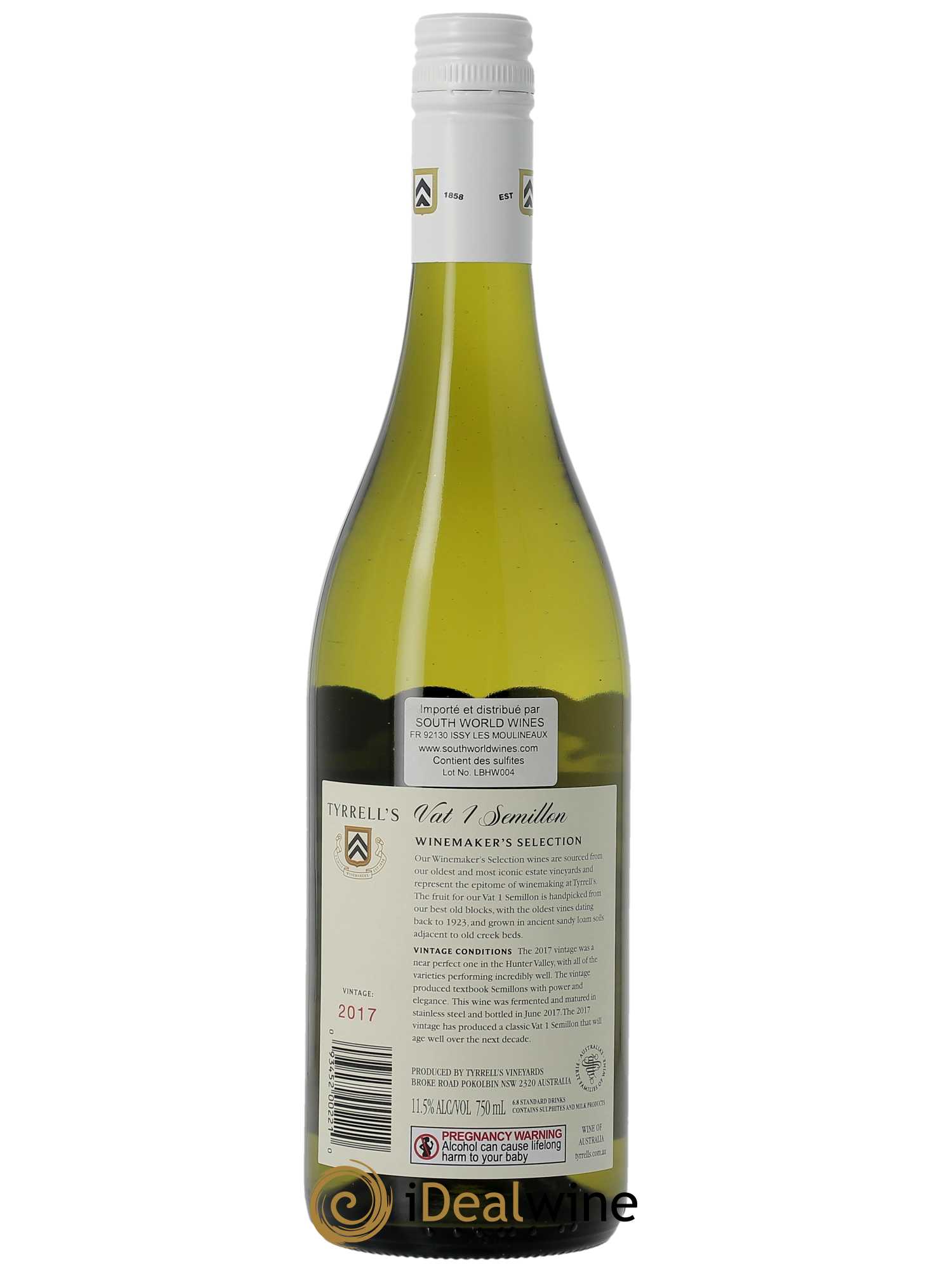 Hunter Valley Tyrrell's Wines Vat 1 Semillon  2017 - Lot de 1 Bouteille