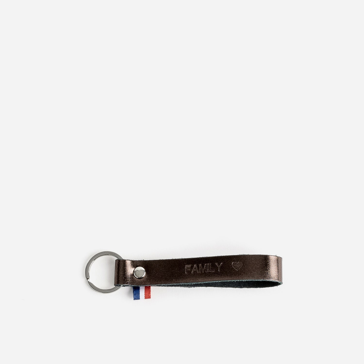 Porte-clés bronze en cuir gravé
