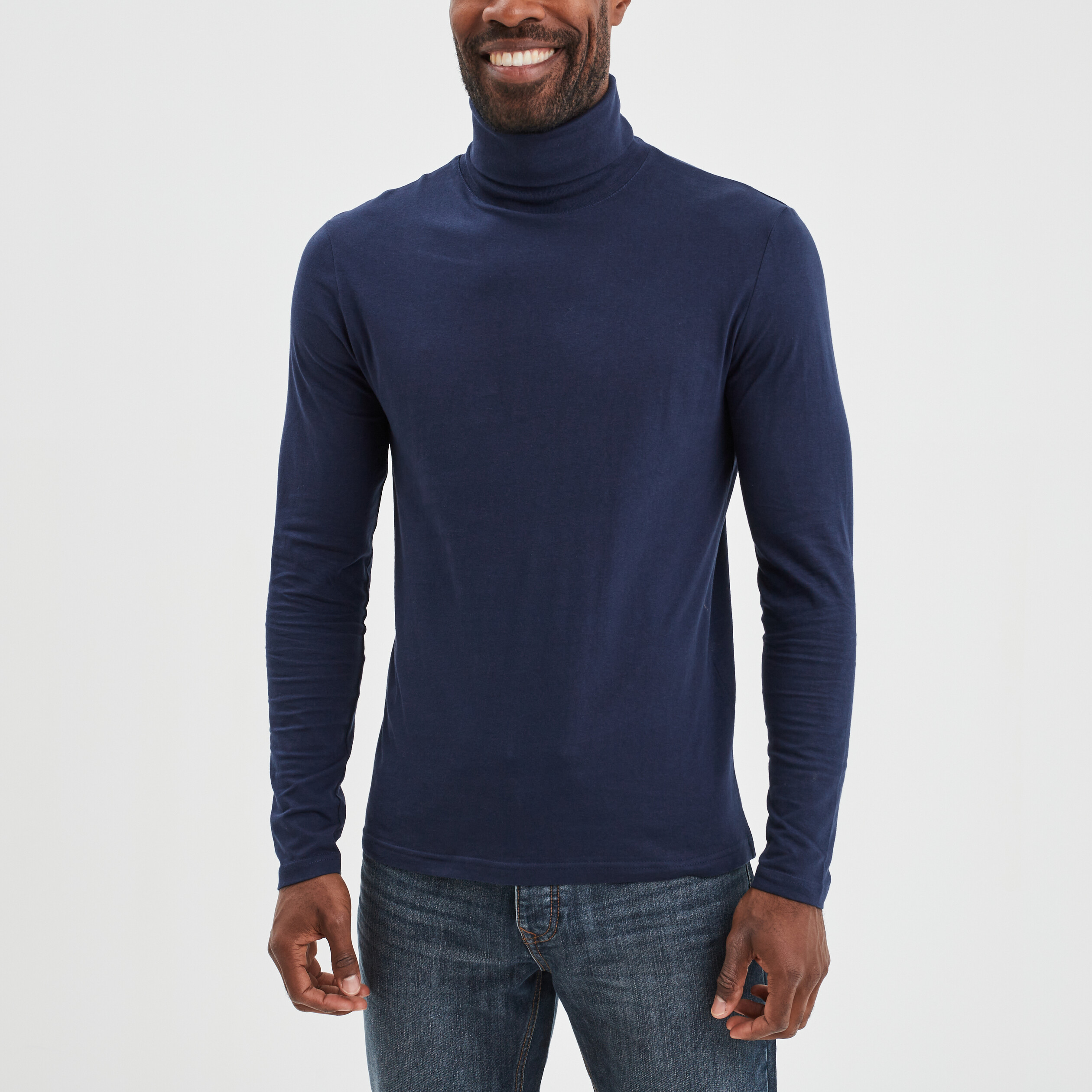 T-shirt col roulé manches longues bleu marine homme | La Halle