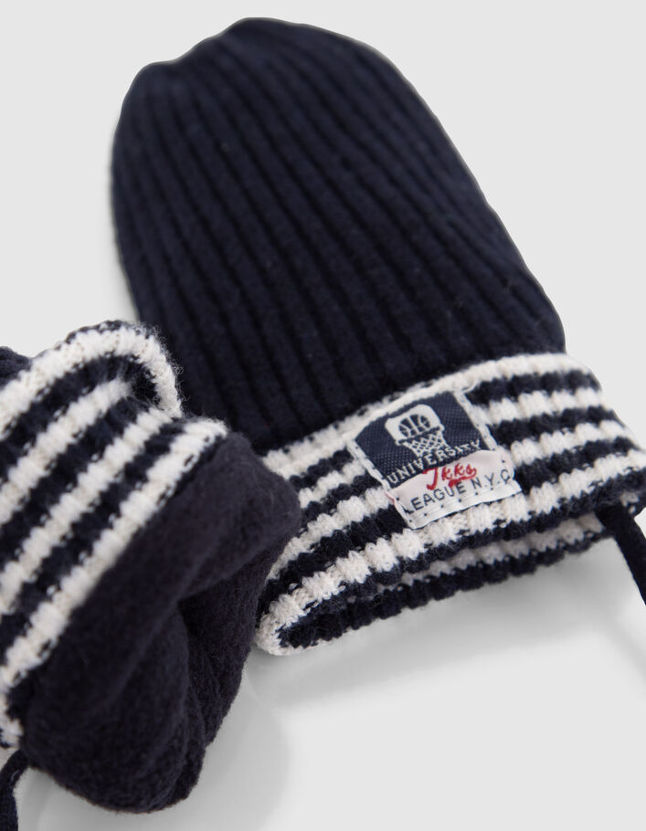 Moufles marine en tricot côtelé bébé garçon