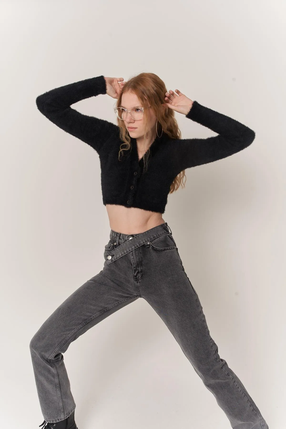 HOLLY LOLLY  Graue Fuerza-Jeanshose für Damen aus Denimstoff mit hoher Taille und geradem Schnitt