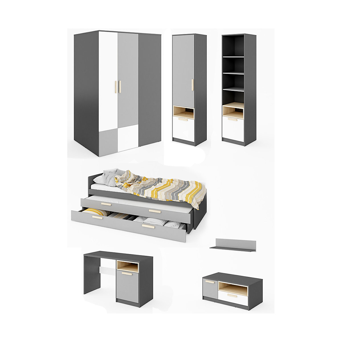 Jugendzimmer-Set Pok Kinderzimmer-Set 7-tlg graphit