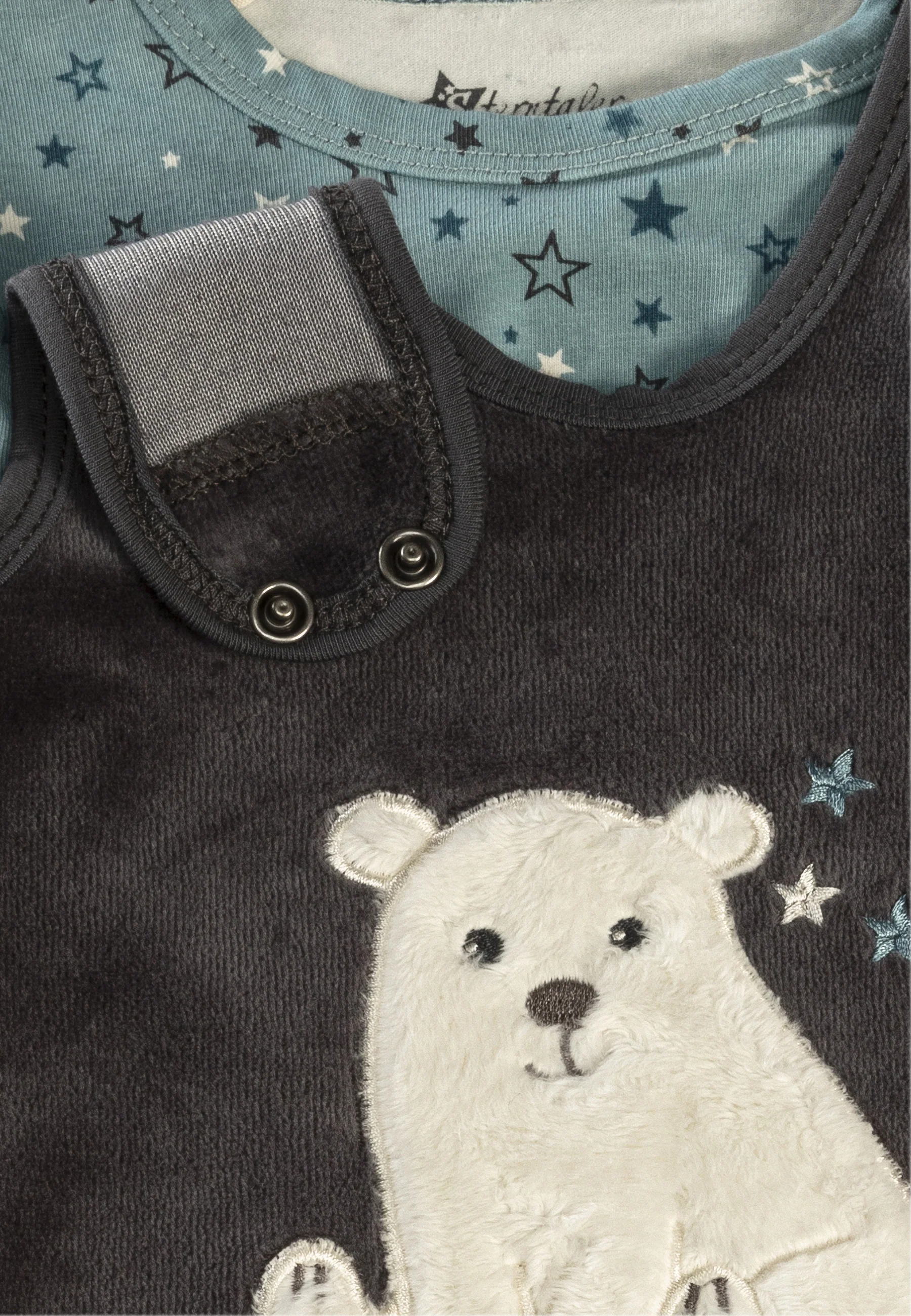 Baby Strampler aus Nicki, Motiv Eisbär Elia, Grau