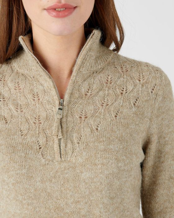 Pull col zippé fantaisie ajourée