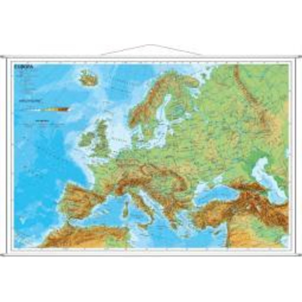 Europa, physisch 1 : 7 500 000. Wandkarte Kleinformat mit Metallstäben - Poster