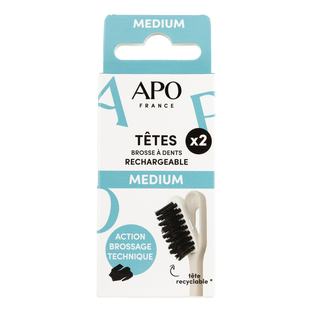 APO France RECHARGE DE BROSSE À DENTS : X2 TÊTES MEDIUM Brosse à Dents