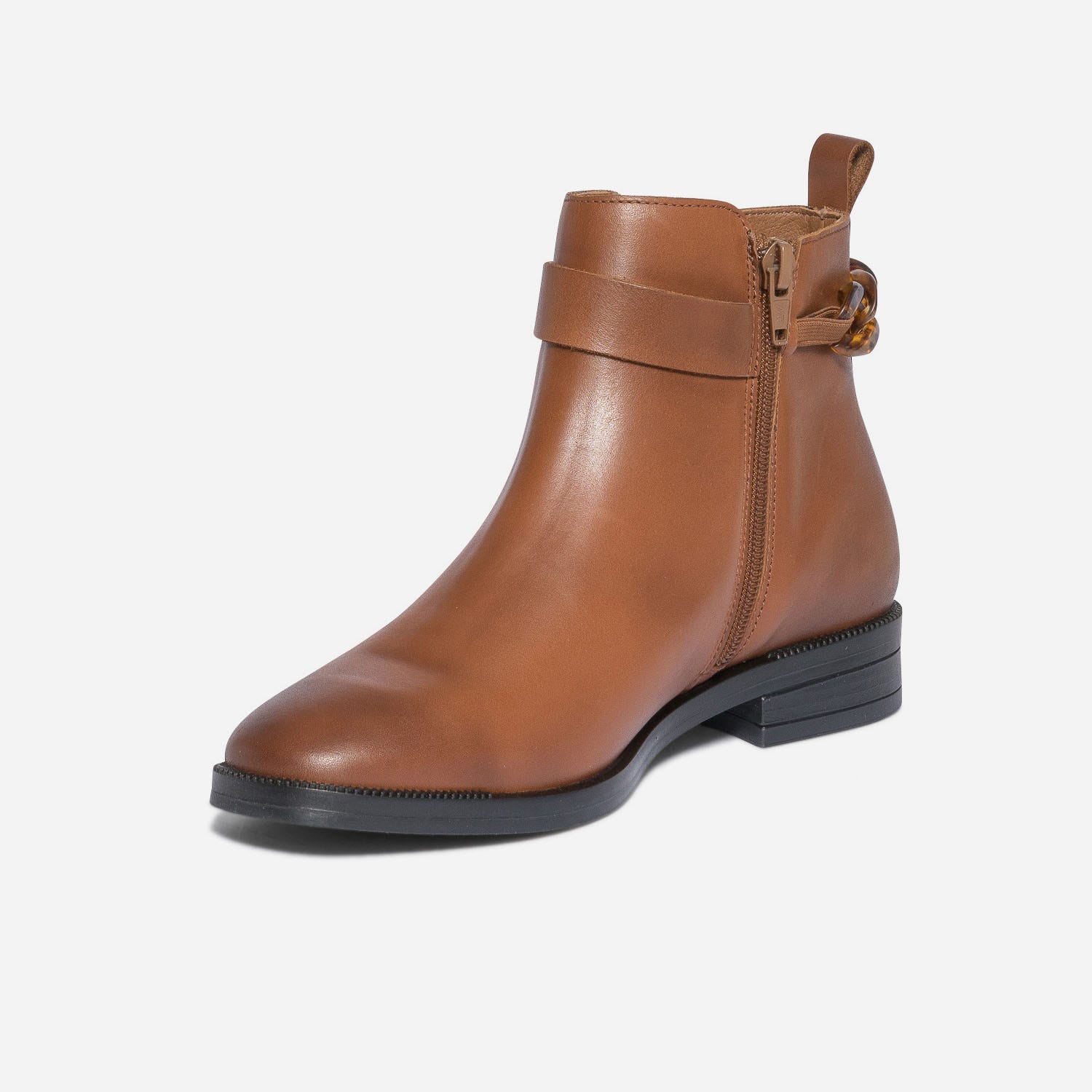 Boots camel éco-conçu en cuir avec maxi-chaîne