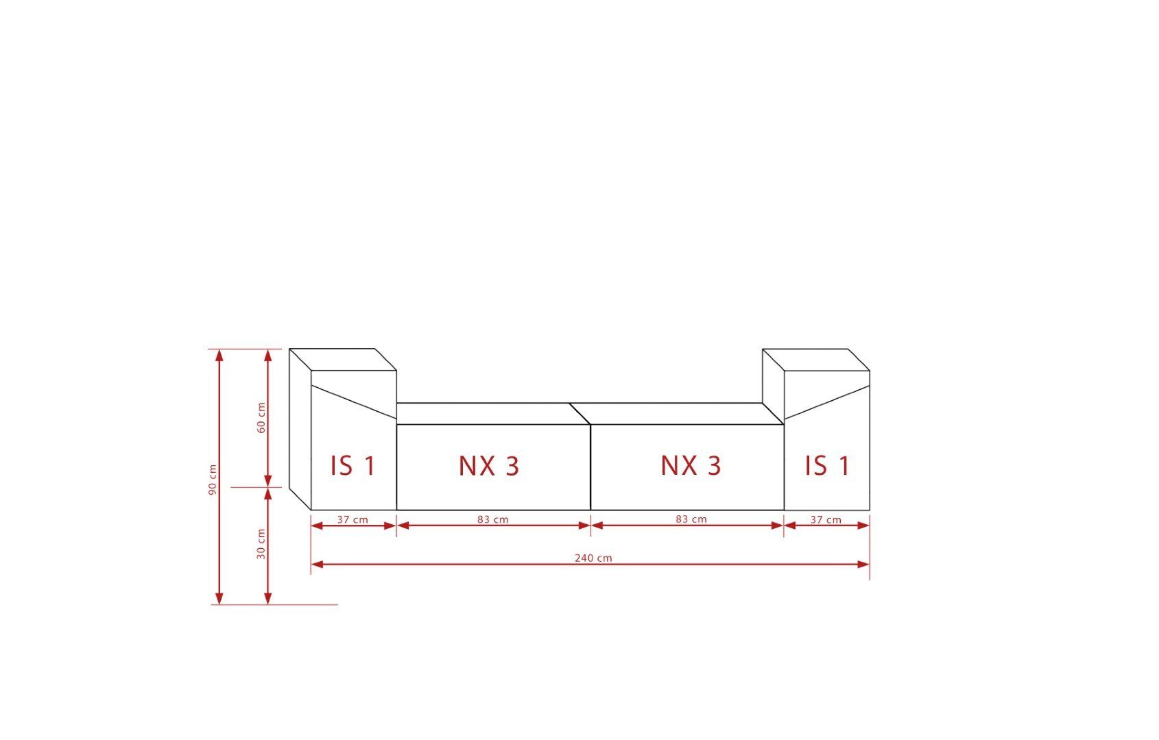 ROYAL24_MARKT Wohnwand Zeitgemäßes Design in Premium-Qualität, (Premium Material, 4-St., Komplett Set), Modernes - zeitgemäßes Design - LED-Beleuchtung