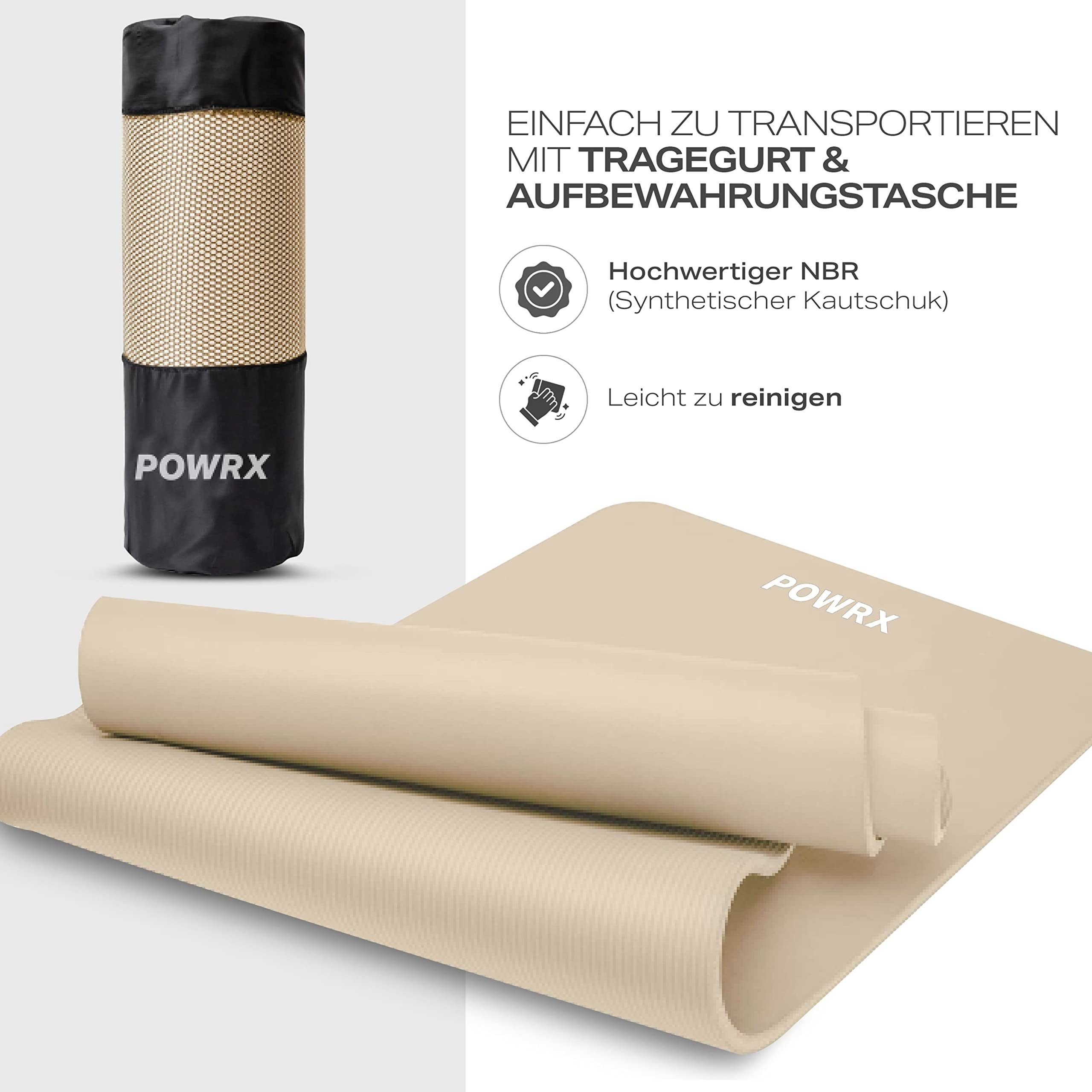 POWRX Yogamatte Gymnastikmatte Yogamatte (Beige, 190x60x1.5cm) inkl. Tragegurt+Tasche, Beige 190 X 60 X 1.5 Cm