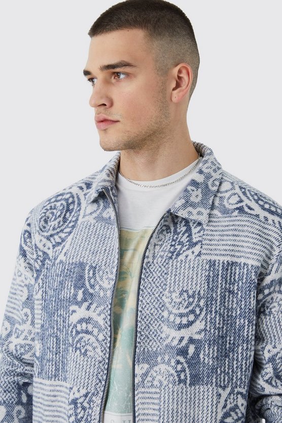 Tall Patchwork Bandana Overshirt mit Reißverschluss