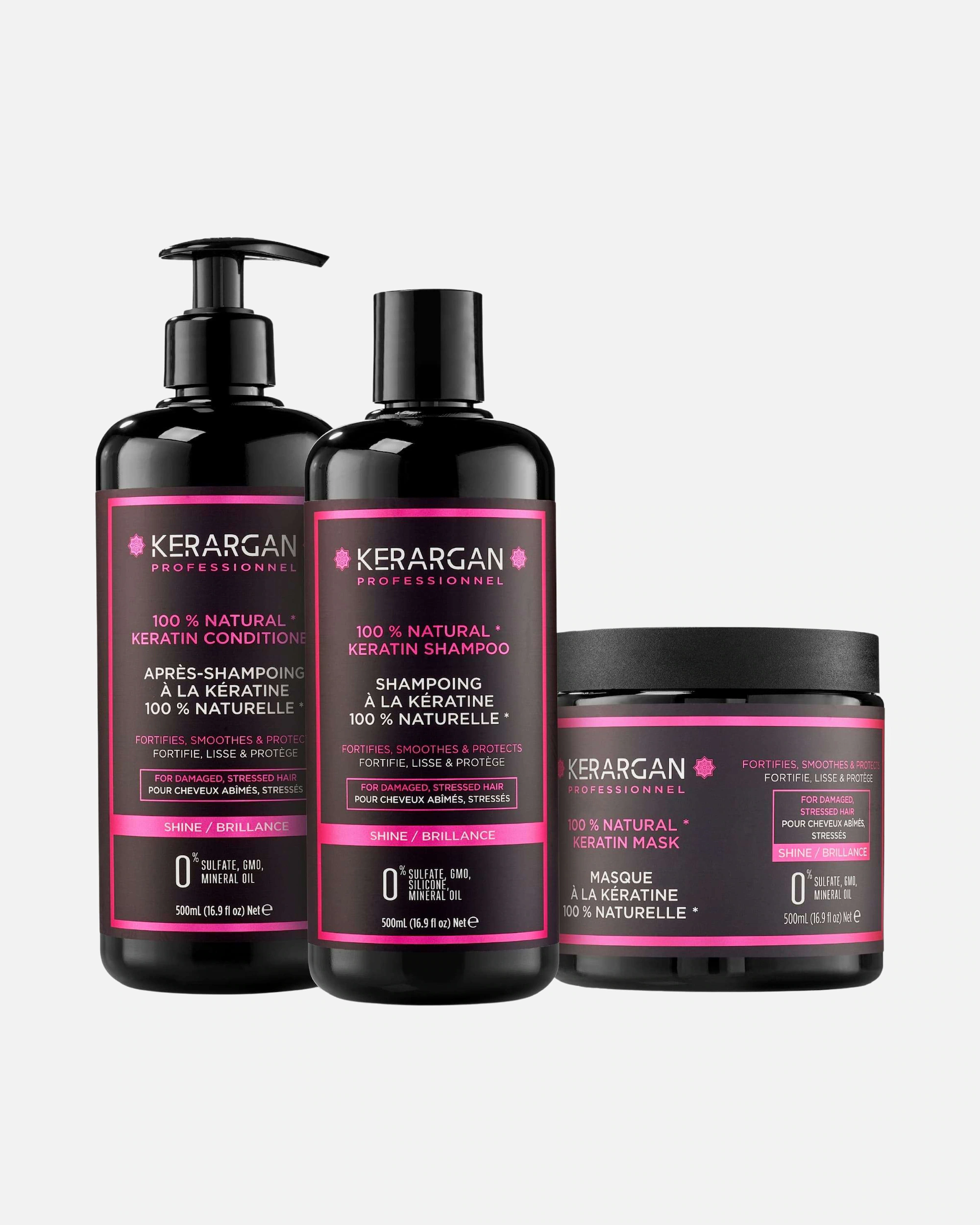 Kerargan - Trio Ultra Riparazione: Shampoo, Balsamo e Maschera alla Cheratina per Capelli Danneggiati e Stressati