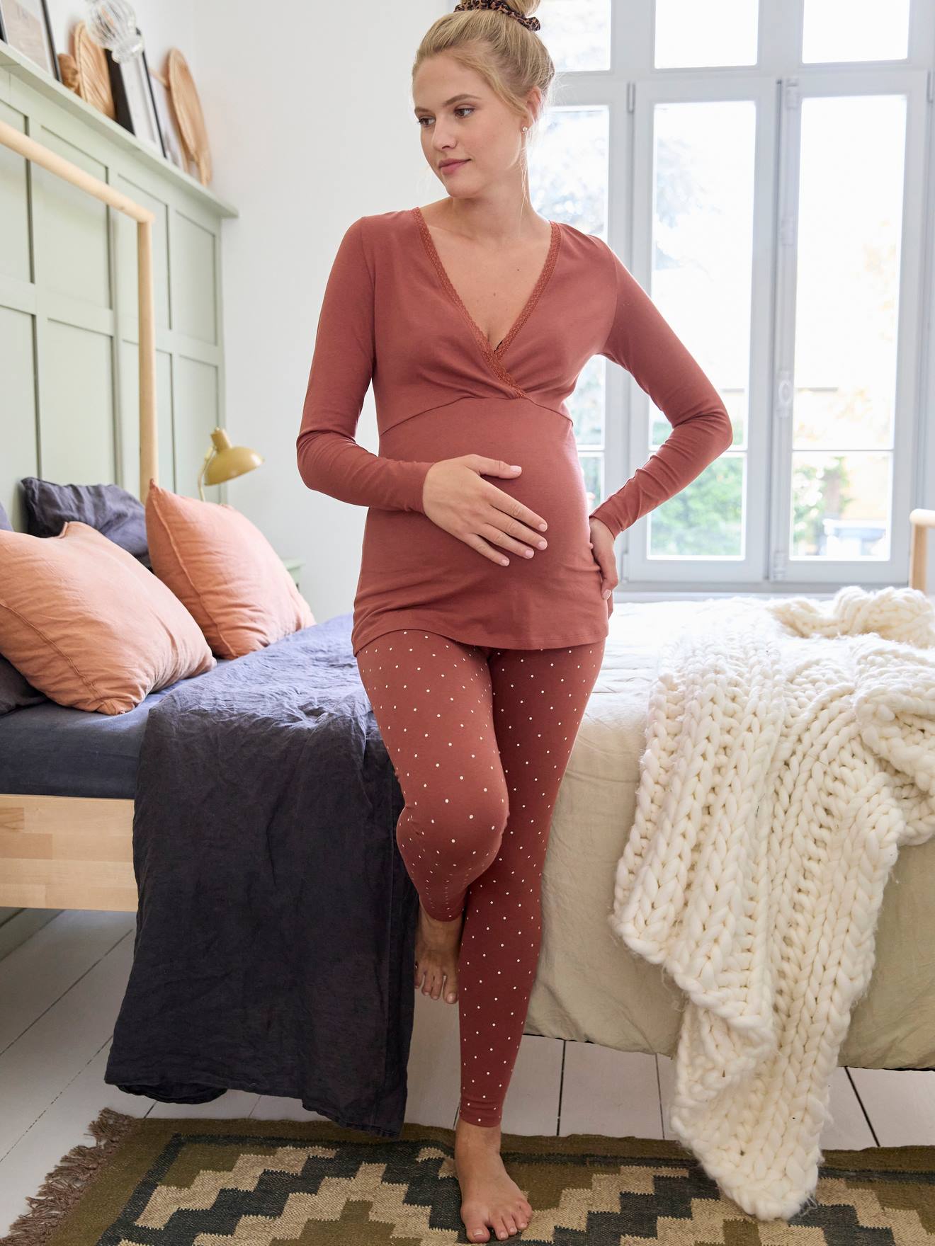 Ensemble 2 pièces pyjama grossesse et allaitement terracotta