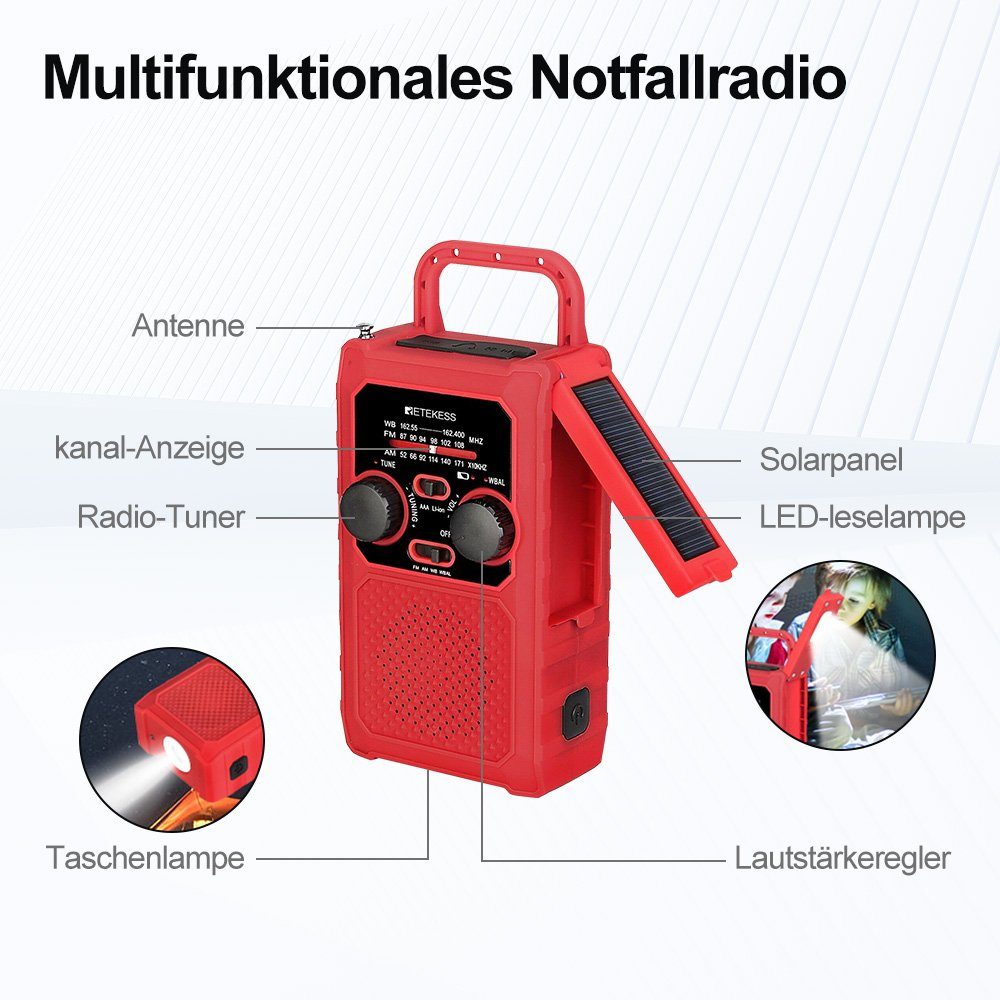 Retekess TR201 tragbares Notfallradio IPX3 wasserdicht, 5000mAh AM/FM Notfallradio (IPX3 wasserdicht, 5000mAh Wiederaufladbare Batterie, SOS-Alarm)
