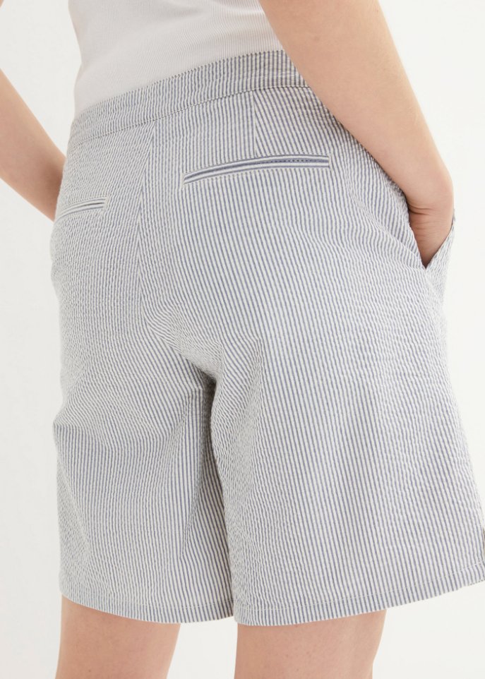 Gestreifte Seersucker-Shorts mit größenverstellbarem Bequembund