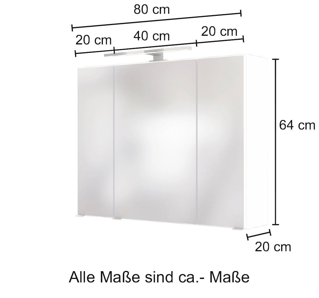 HELD MÖBEL Spiegelschrank Baabe Breite 80 cm, mit 3D-Effekt, dank 3 Spiegeltüren