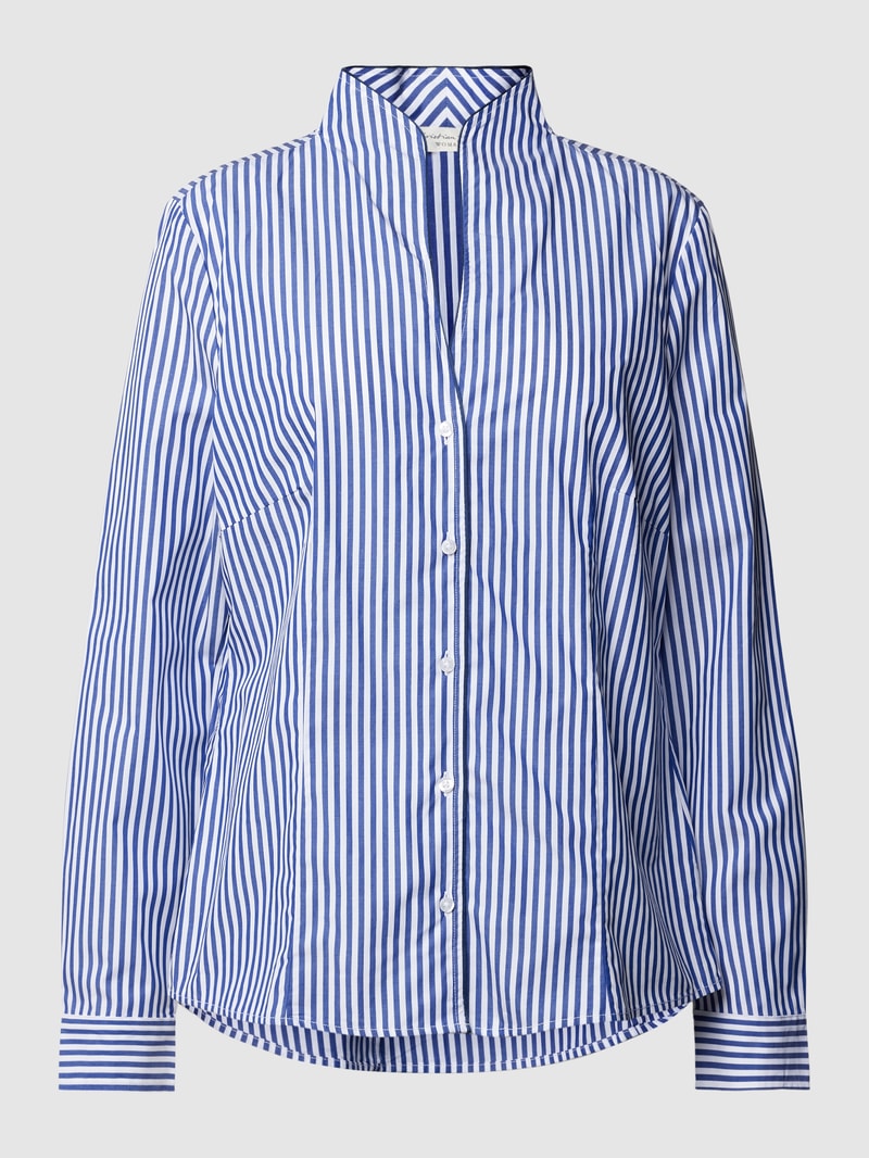 Bluse mit Streifenmuster und Stehkragen in himmelblau