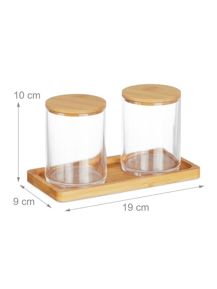 relaxdays Wattestäbchenbehälter in Transparent/ Natur günstig kaufen onesize