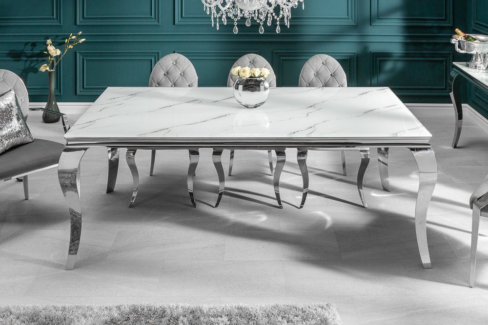 riess-ambiente Esstisch MODERN BAROCK 200cm grau / weiß, Esszimmer · Glas · Edelstahl · Marmor-Optik · Design
