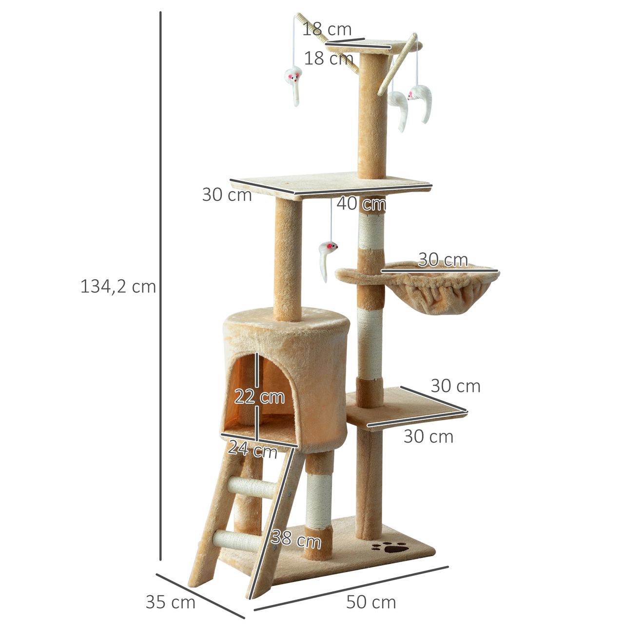 PawHut Katzenbaum Kratzbaum Katzenkratzbaum Kletterbaum Katze Treppe 4 Spielzeug