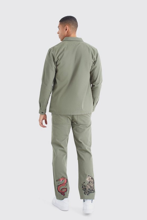 Langärmliges Overshirt mit Drachen-Stickerei