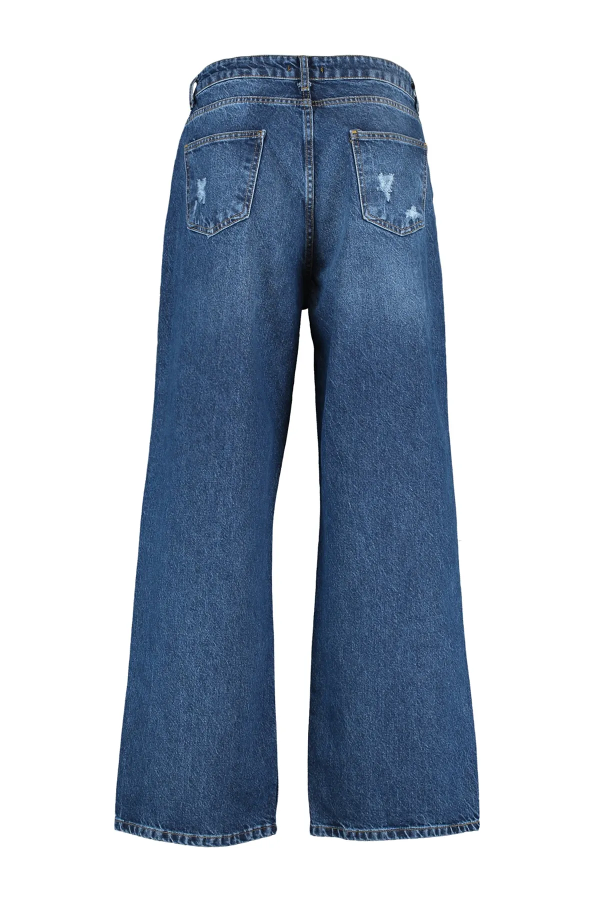 Trendyol Curve  Dunkelblaue zerrissene Jeans mit hoher Taille und weitem Bein TBSSS22JE00006