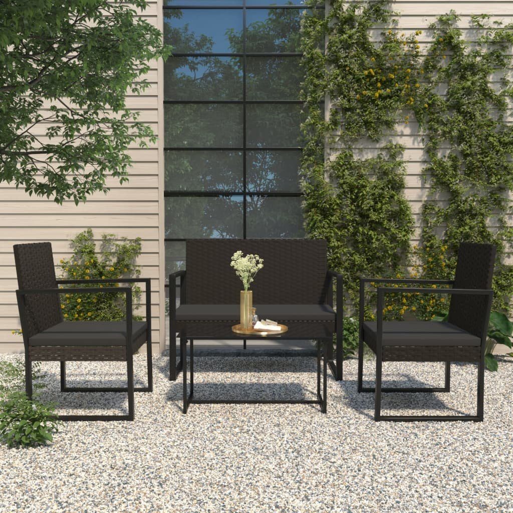 vidaXL Loungesofa 4-tlg. Garten-Lounge-Set mit Kissen Schwarz Poly Rattan, 4 Teile