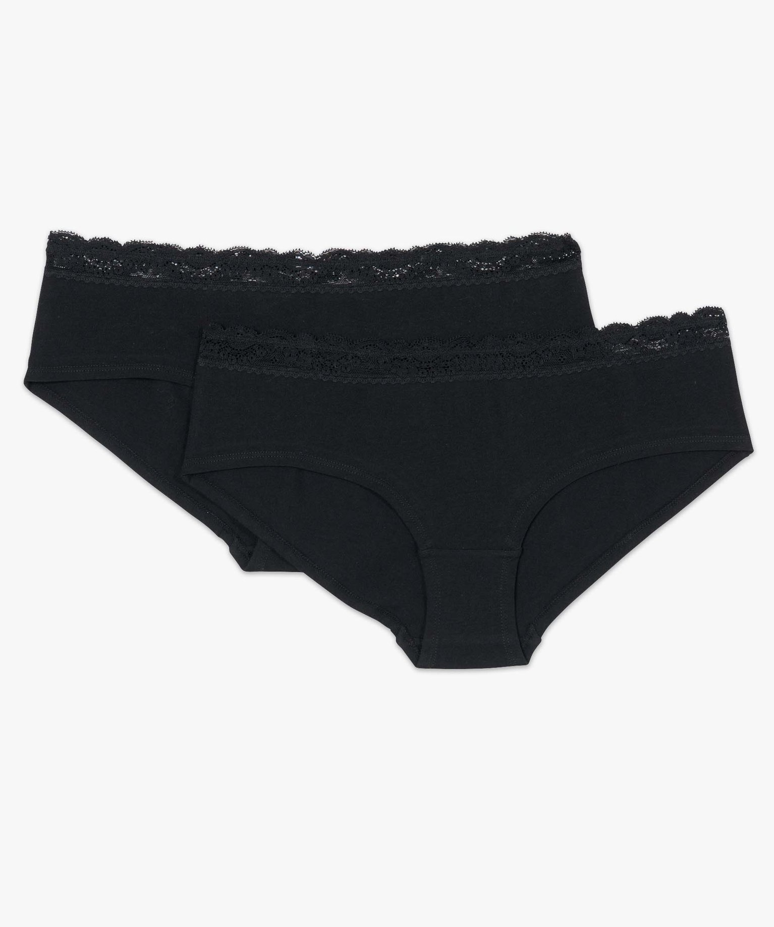 Shorty en coton stretch avec taille dentelle femme (lot de 2) noir | GEMO