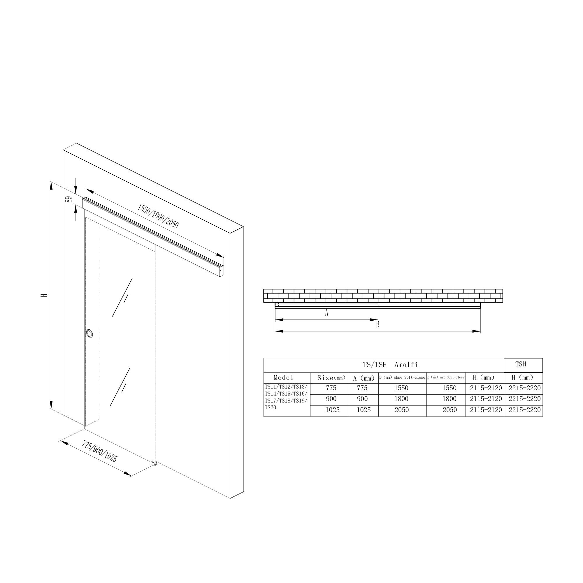 doporro Glasschiebetür Design Glasschiebetür ESG-Sicherheitsglas Zimmertür Amalfi