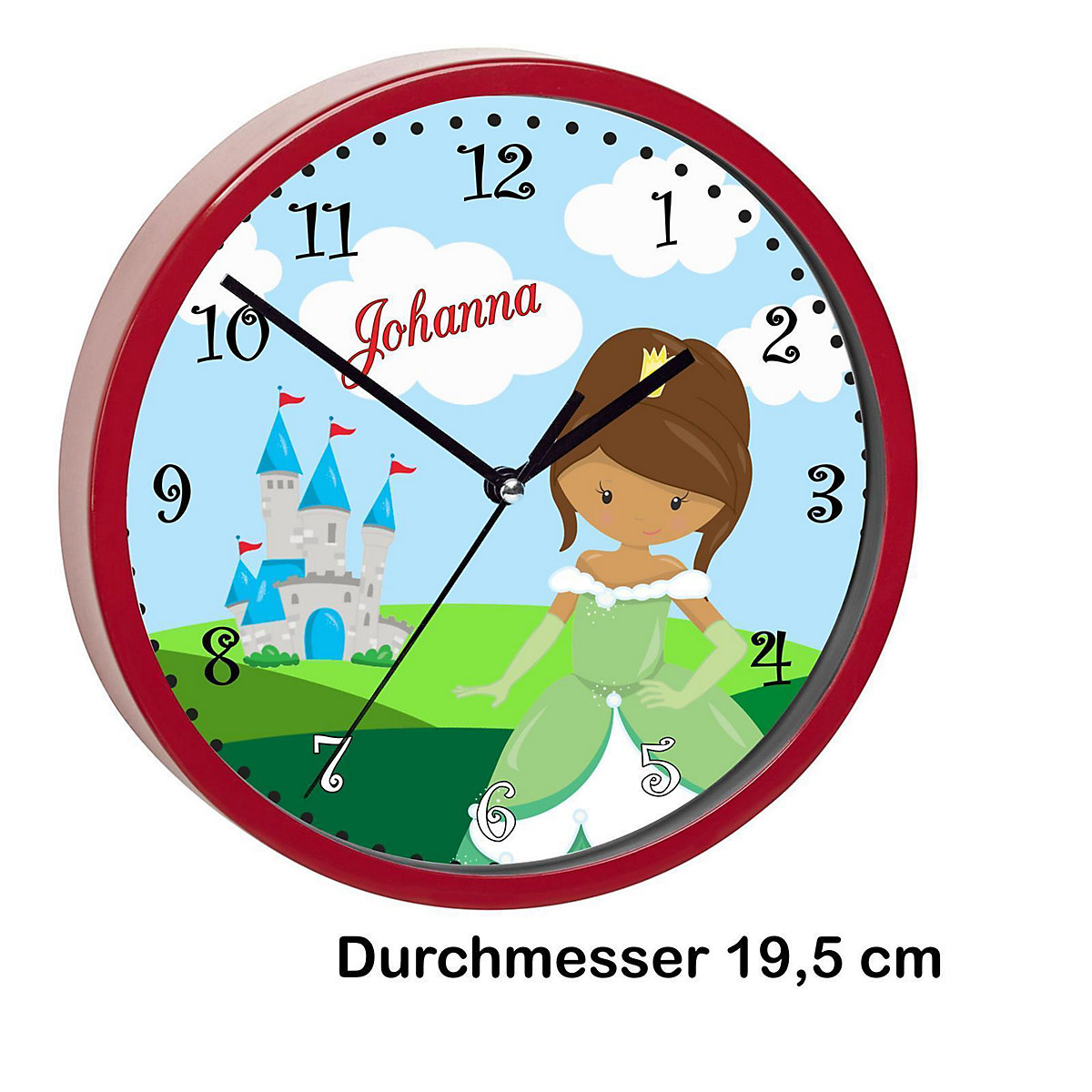 Kinder Wanduhr personalisiert mit Name Prinzessin