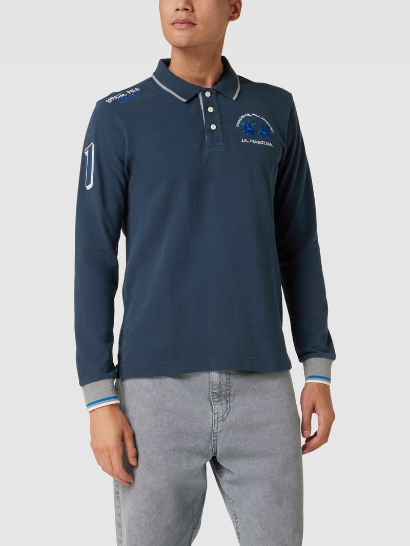 Longsleeve mit Polokragen in marineblau