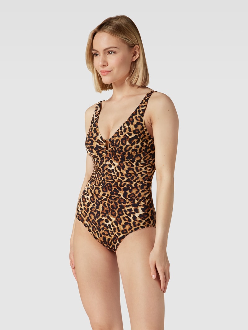 Badeanzug mit Allover-Animal-Print Modell 'LEOPARD' in mittelbraun