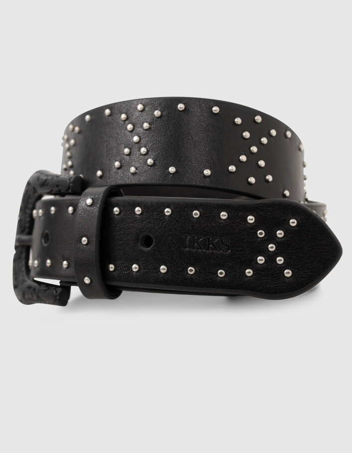 Ceinture cuir noir à clous boucle western Femme
