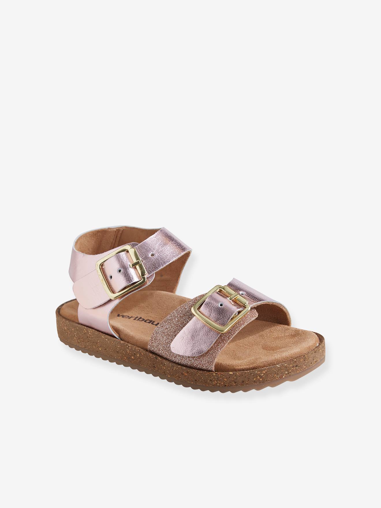 Sandales moussées cuir fille or