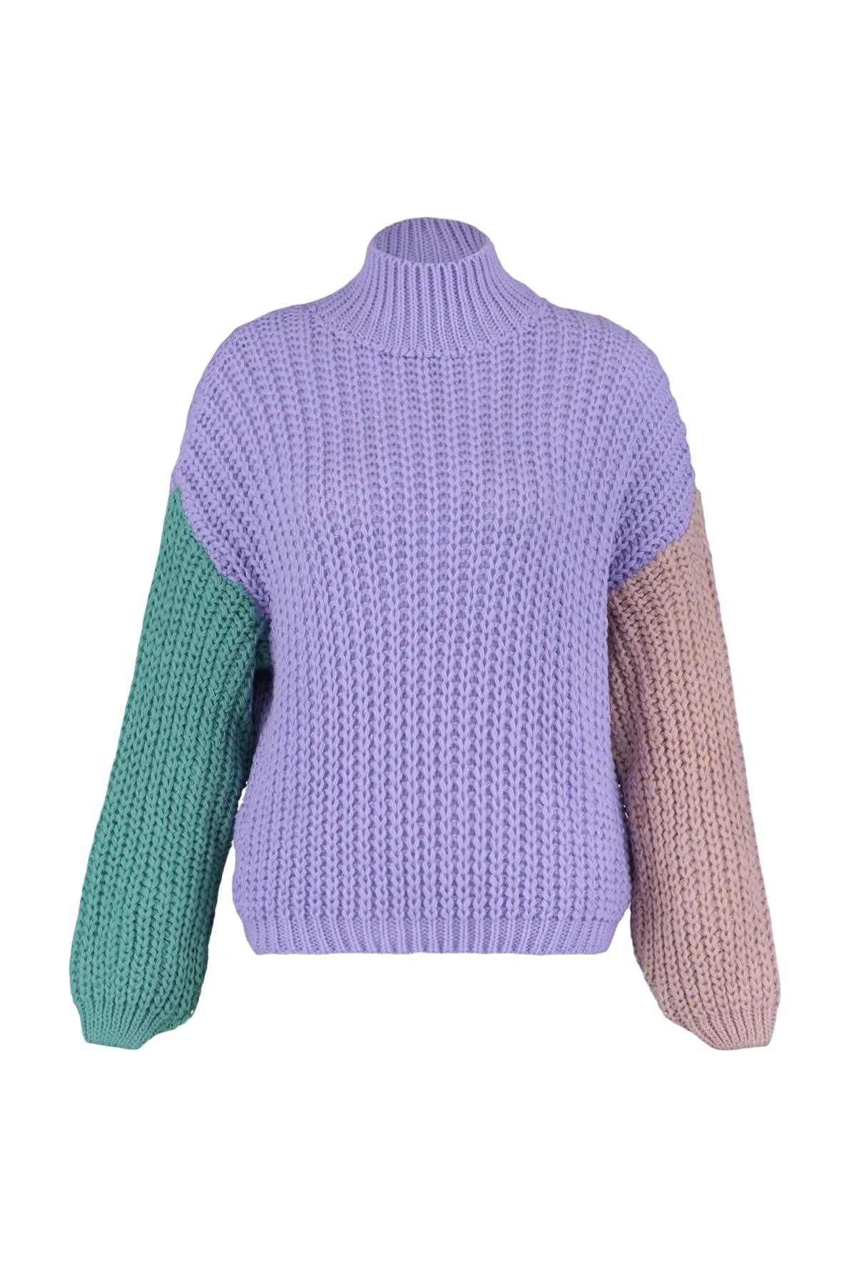 Trendyol Collection  Lilafarbener, weich strukturierter Strickpullover mit Farbblockdesign und weiter Passform TWOAW21KZ0271