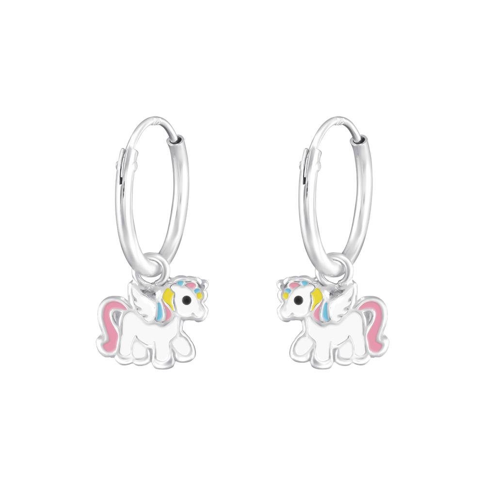 BUNGSA Creolen-Set Creolen Einhorn-Anhänger aus 925 Silber Kinder (1 Paar (2 Stück), 2-tlg), Ohrschmuck Ohrringe Kinder