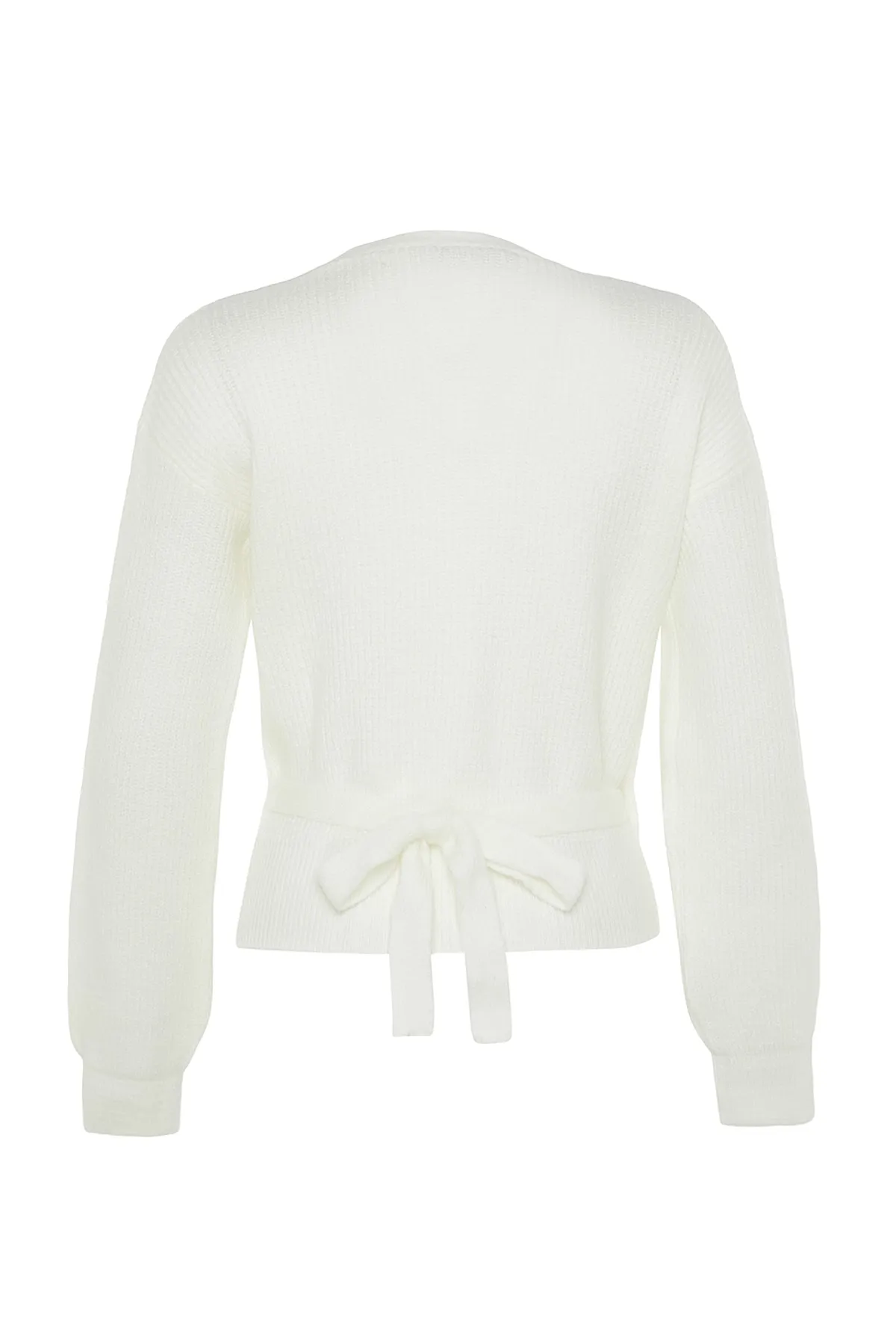 Trendyol Collection  Ecrufarbene, weich strukturierte Strickjacke mit V-Ausschnitt TWOAW24HI00282
