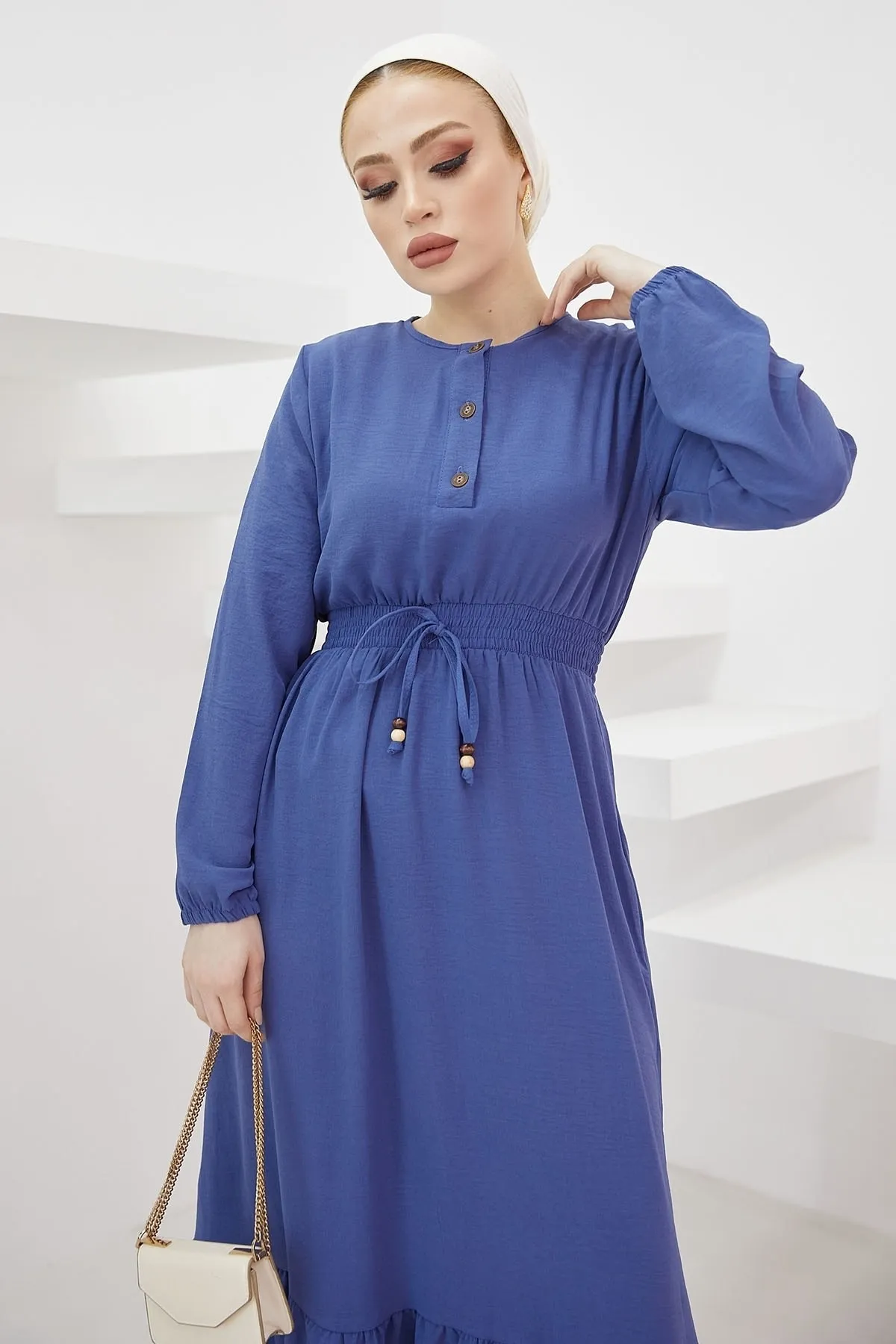 InStyle  Tena Ayrobin-Kleid mit elastischer Taille – Indigo