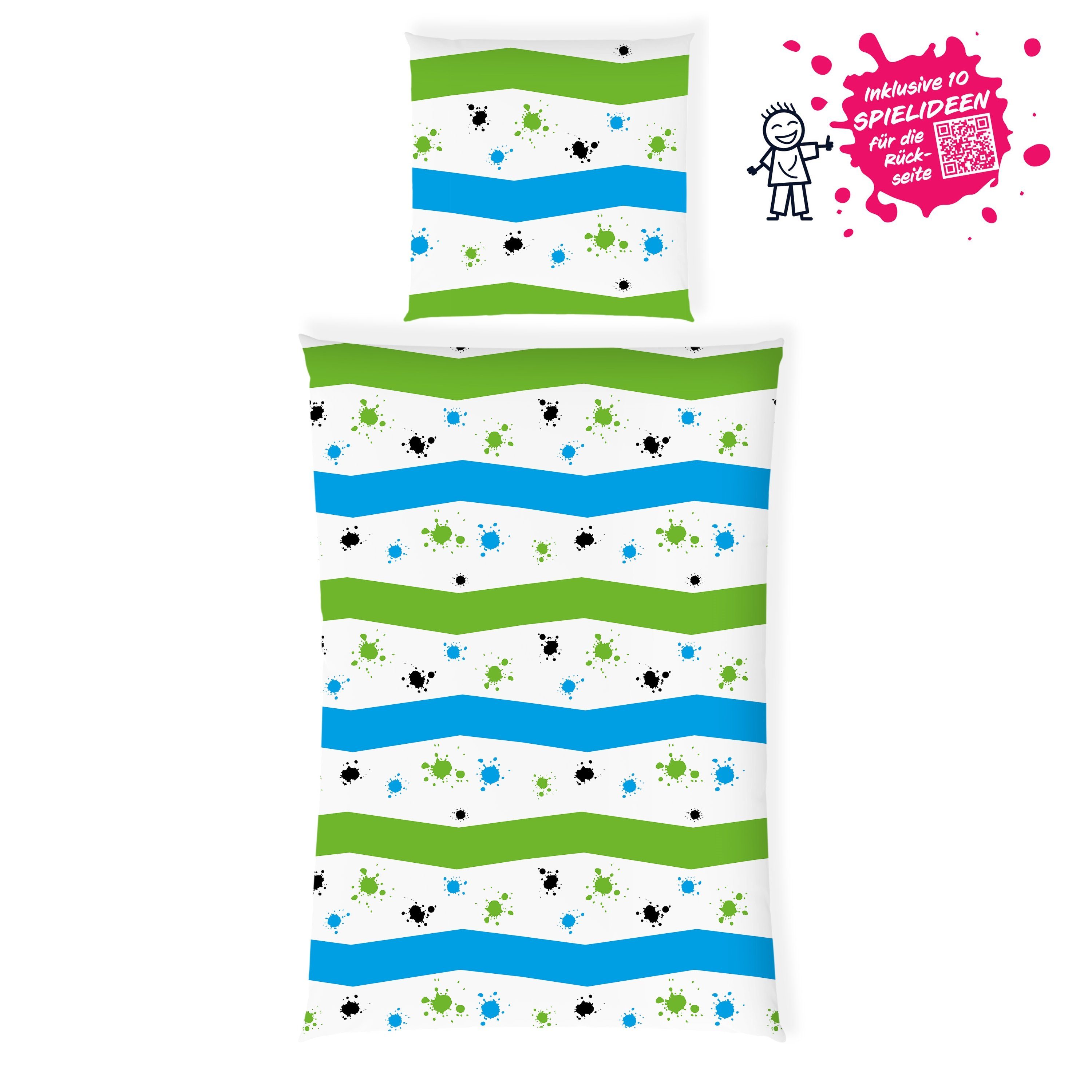 Kinderbettwäsche Leuchtende Fußball Bettwäsche 135x200 Kinder Bettbezug Set + 10 SPIELE, Carpe Sonno, Baumwolle, 2 teilig, GLOW IN THE DARK Fußballer Bettwäsche Fussball