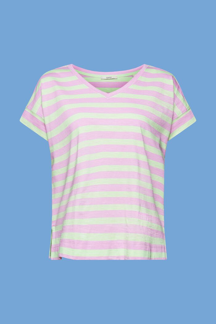 Gestreiftes Baumwoll-T-Shirt mit V-Ausschnitt