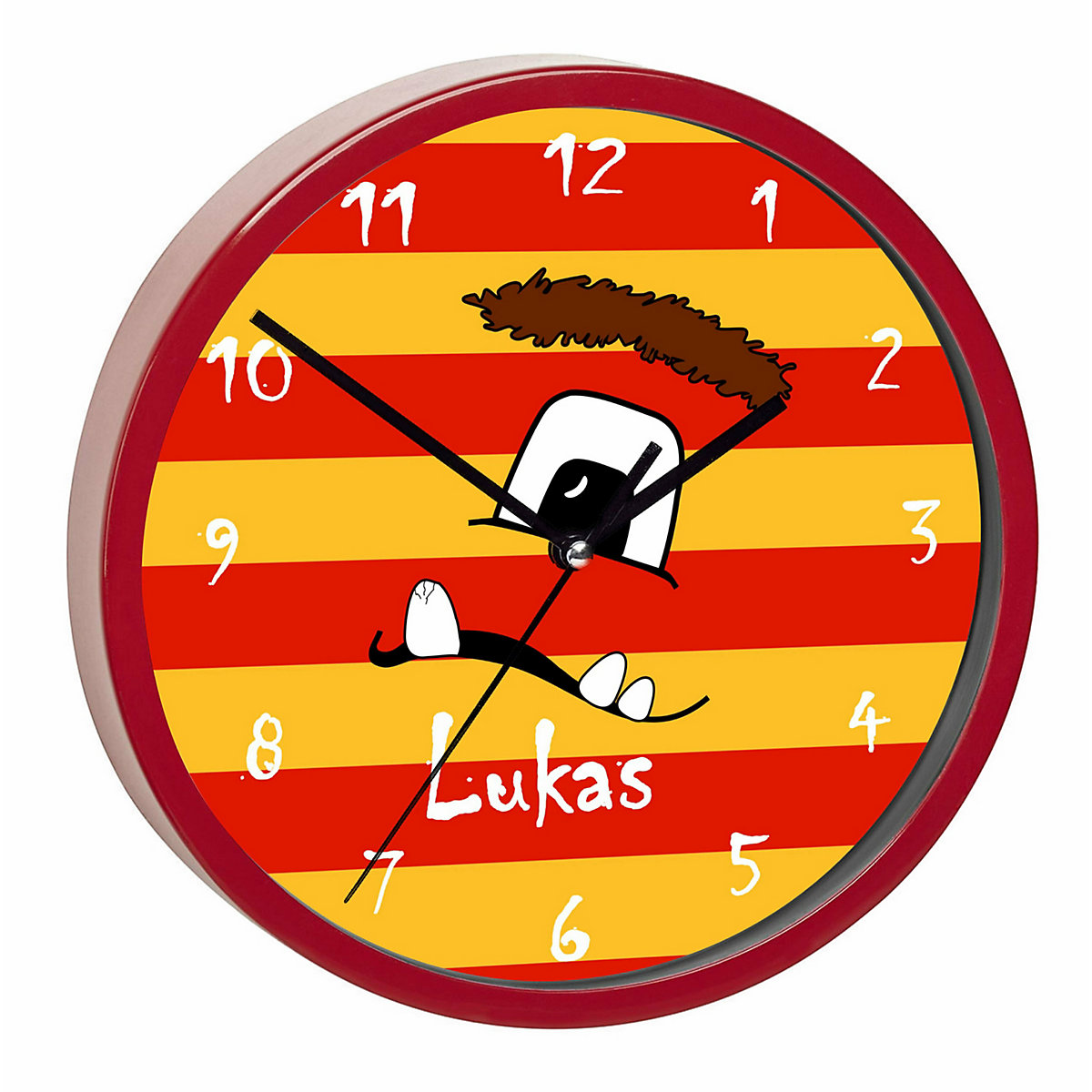 Kinder Wanduhr personalisiert mit Name Monster Streifen rot gelb