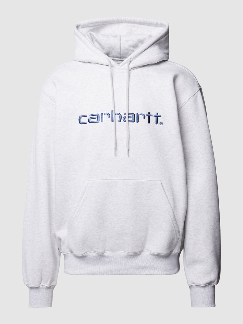 Hoodie mit Label-Stitching in hellgrau meliert