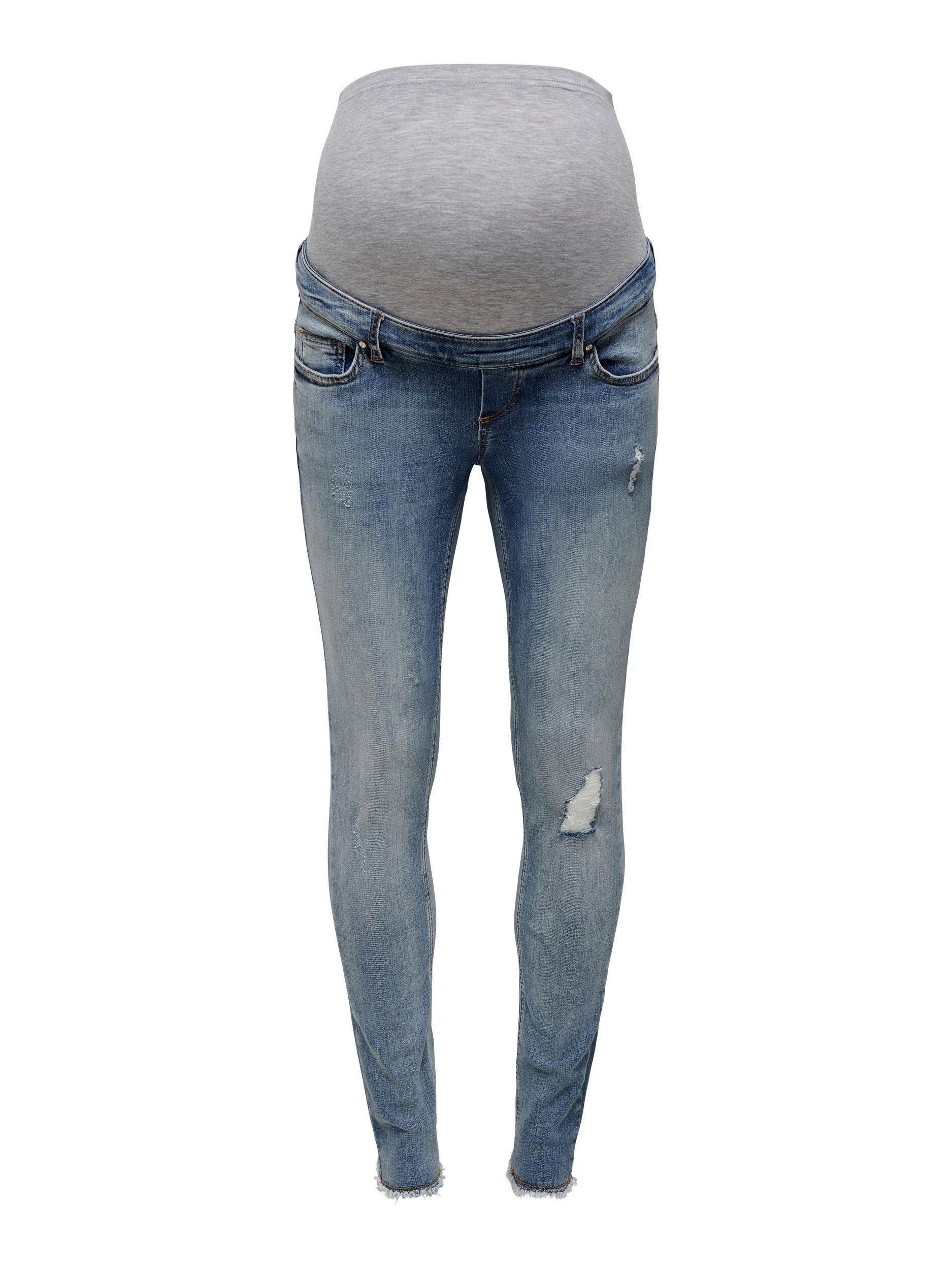 ONLY MATERNITY Umstandsjeans OLMBLUSH MID SK ANK RW DNM NOOS mit Destroyed Effekt