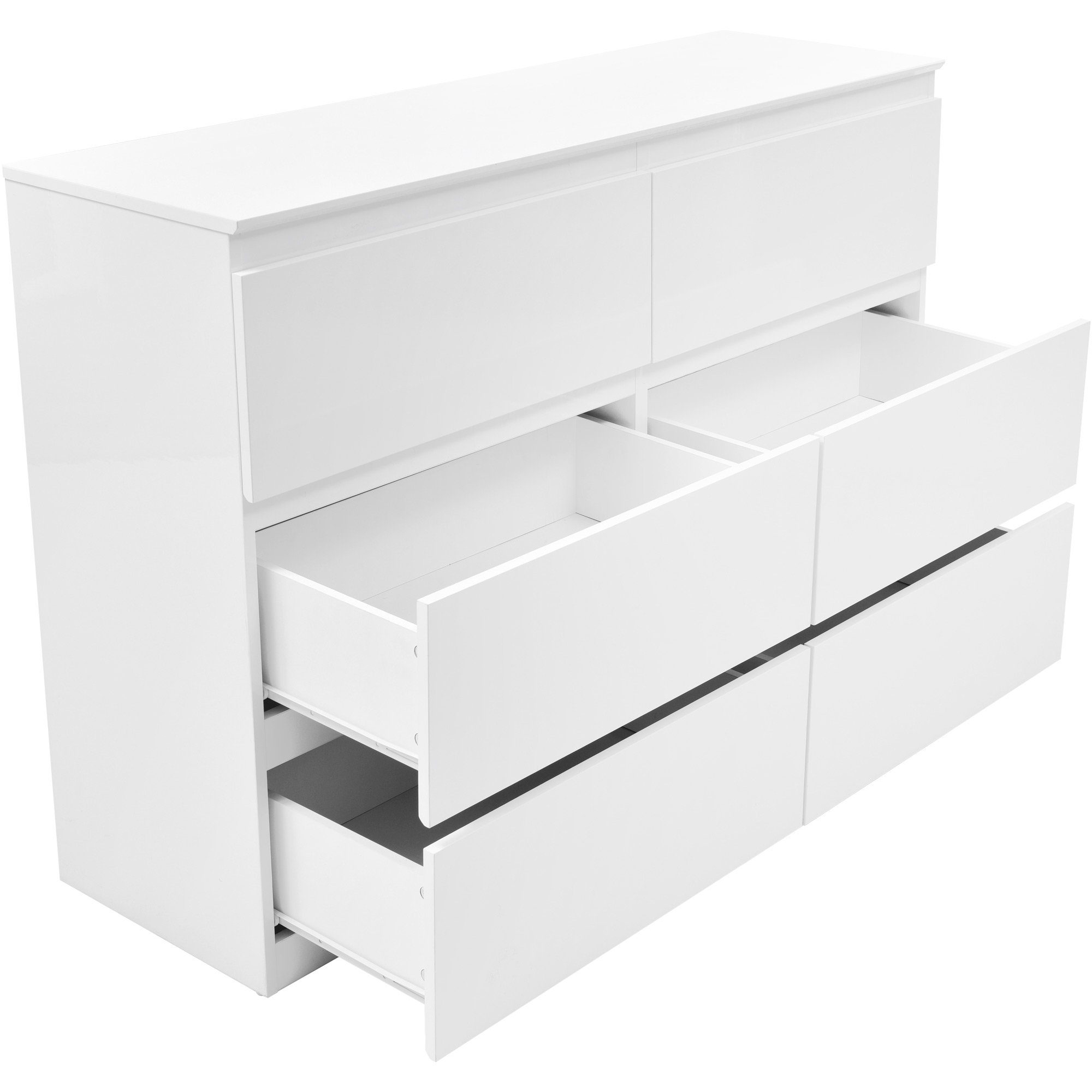 WISHDOR Sideboard Kommode (130CM HochglanzKommode Weiß -B130/T40 /H88cm, Kommode mit 6 Schubladen und LED-Spiegel 60cm), Highboard Weiss Sideboard,für Schlafzimmer & alle Wohnräume