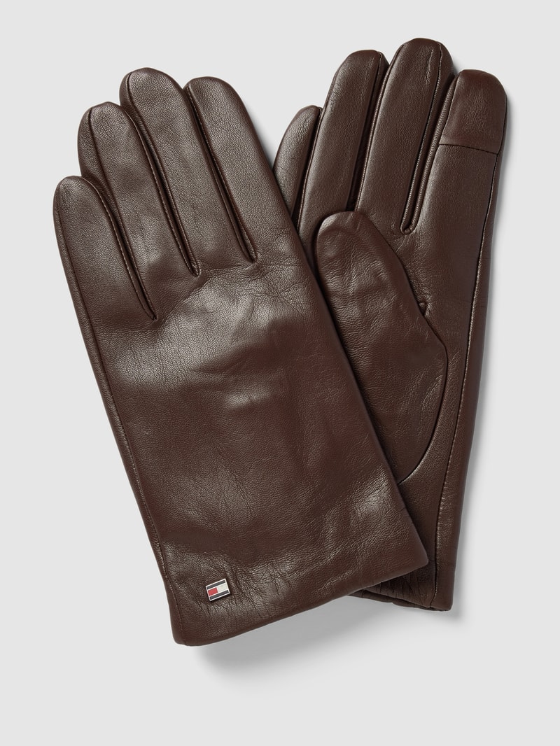 Lederhandschuhe mit Label-Detail Modell 'ESSENTIAL FLAG' in dunkelbraun