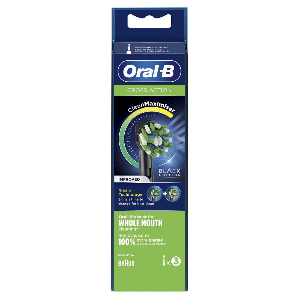 oral-b Oral-B CrossAction Brossette Avec CleanMaximiser, Noire, 3 Brossettes De Rechange