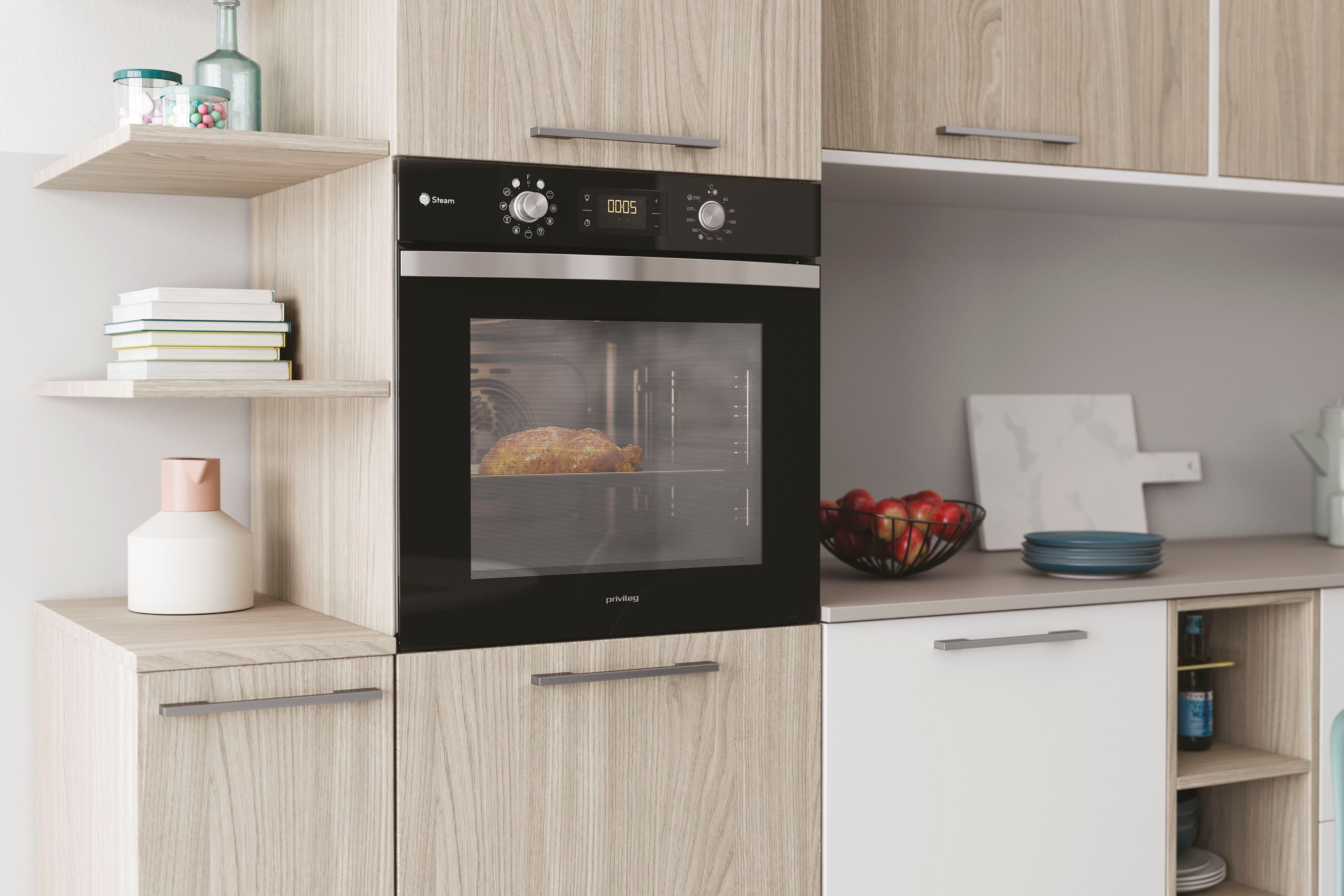 Privileg Einbaubackofen PBWK3 JH8S BLG, mit Backauszug, Hydrolyse, Dampffunktion