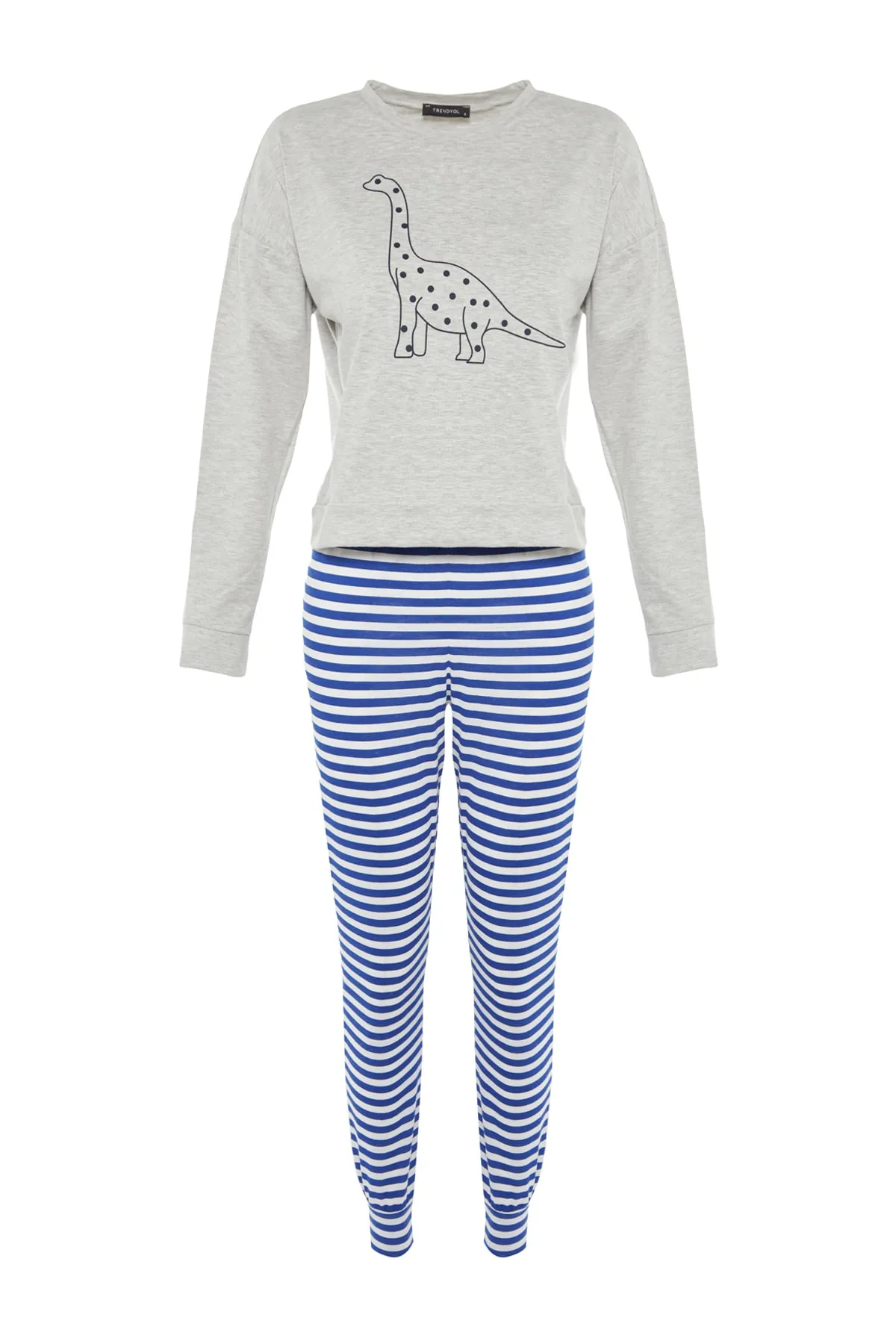 Trendyol Collection  Mehrfarbiges, bedrucktes T-Shirt-Jogger-Pyjama-Set aus 100 % Baumwolle mit Strickmuster THMAW21PT0240