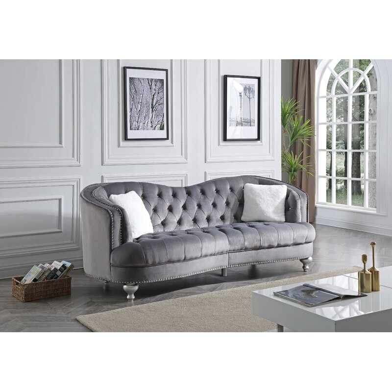 Karli 90” Velvet Recessed Arm Curved Sofa